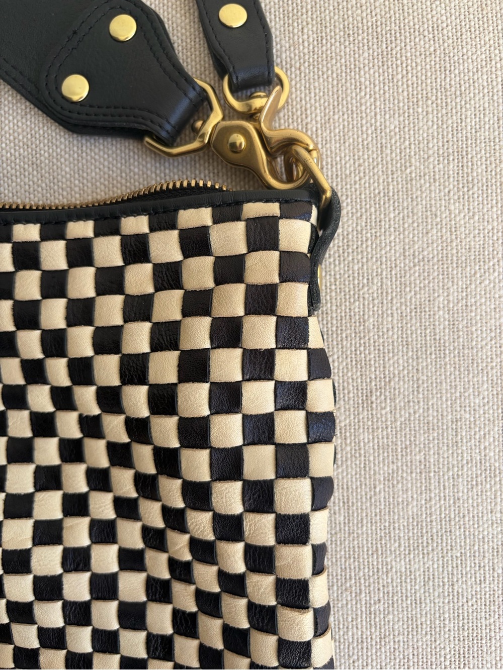 CLARE V. Moyen Woven Leather Messenger Bag Black Cream - Picture 6 of 6